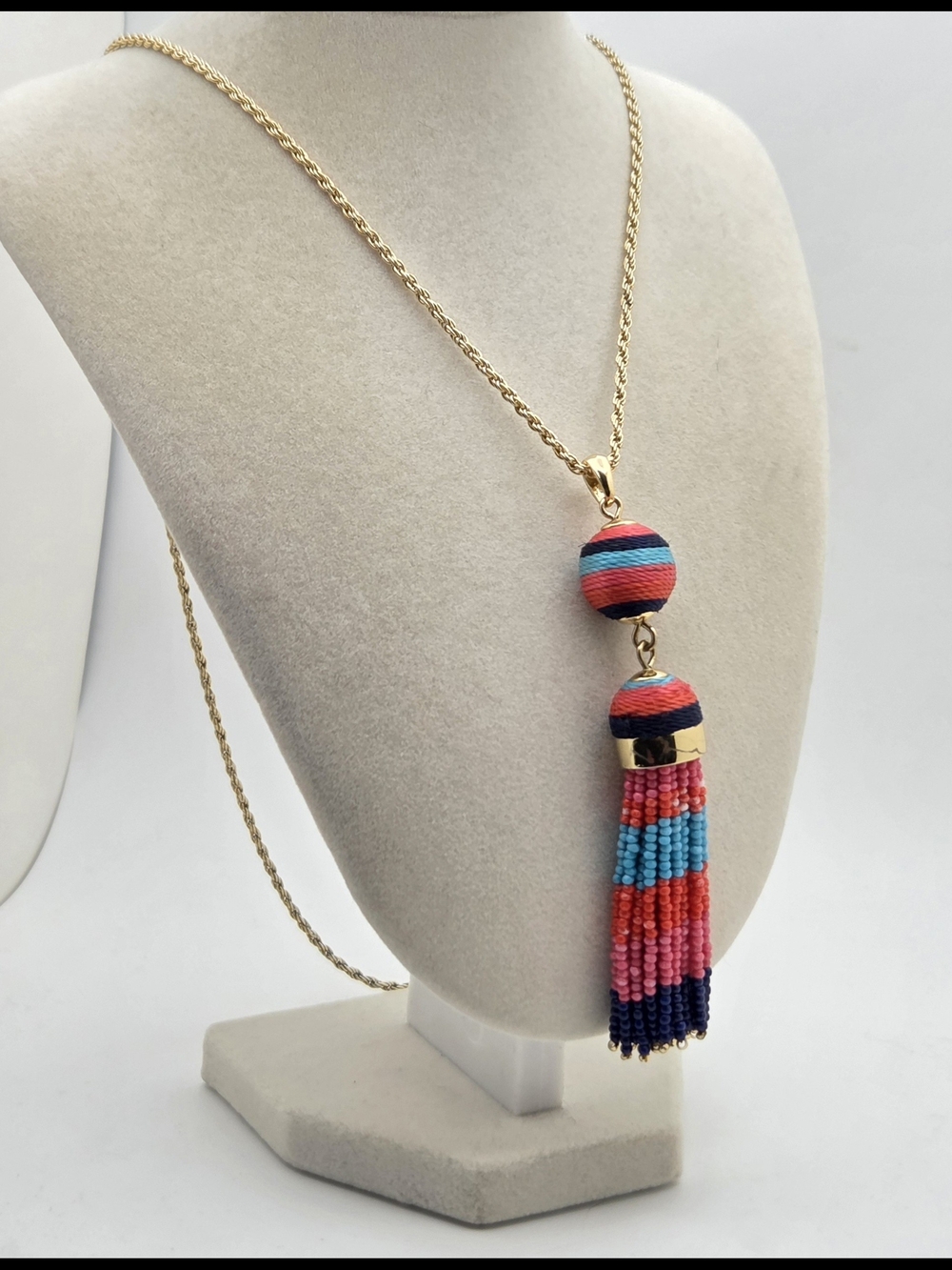 Talbots Boho Colorblock Beaded Tassel Long Pendant Necklace 33"